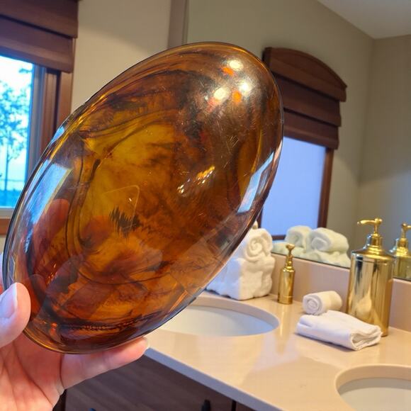 Vintage Faux Tortoise Shell Acrylic Plastic Oval Hinged Trinket Jewelry Box - Picture 2 of 11